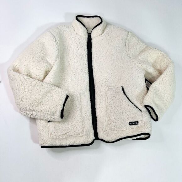 Hurley Jackets & Blazers - Hurley Jacket Womens Medium White Black Fleece Quilted Full Zip Up NEW Comfy